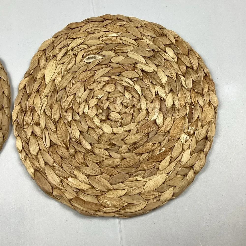 Rustic Round Natural Water Hyacinth Weave 12” Placemats Tablemats Set of 2